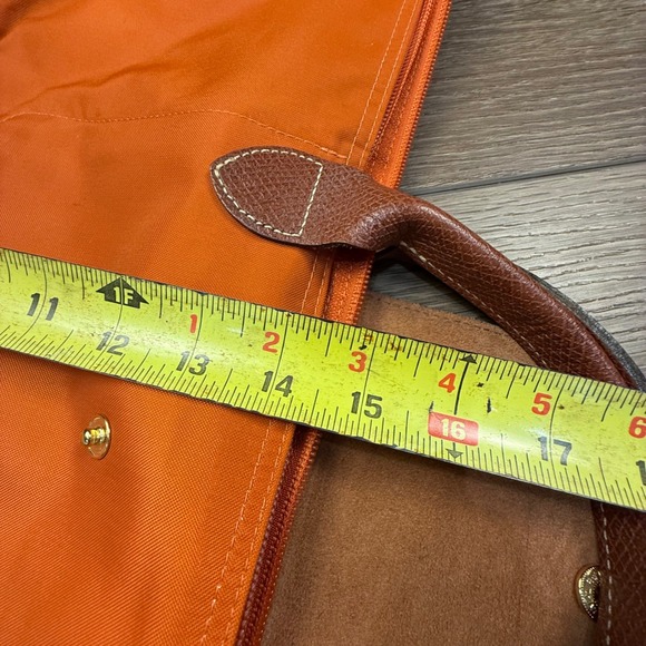 Longchamp Le Pliage Large Travel Weekender Tote Orange Leather Fair Condition - Picture 15 of 16